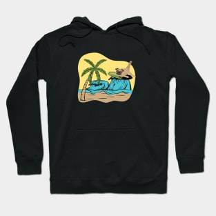 Pug Dog Surfing on the Sea Wave on the Summer Beach Hoodie